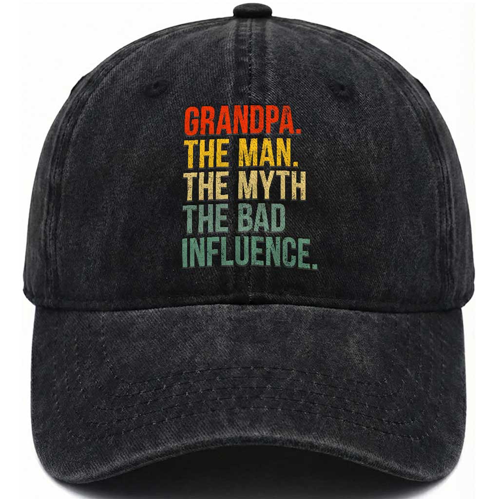 Funny Grandpa Washed Cotton Baseball Cap Retro Man Myth Bad Influence Best Funny Fathers Day