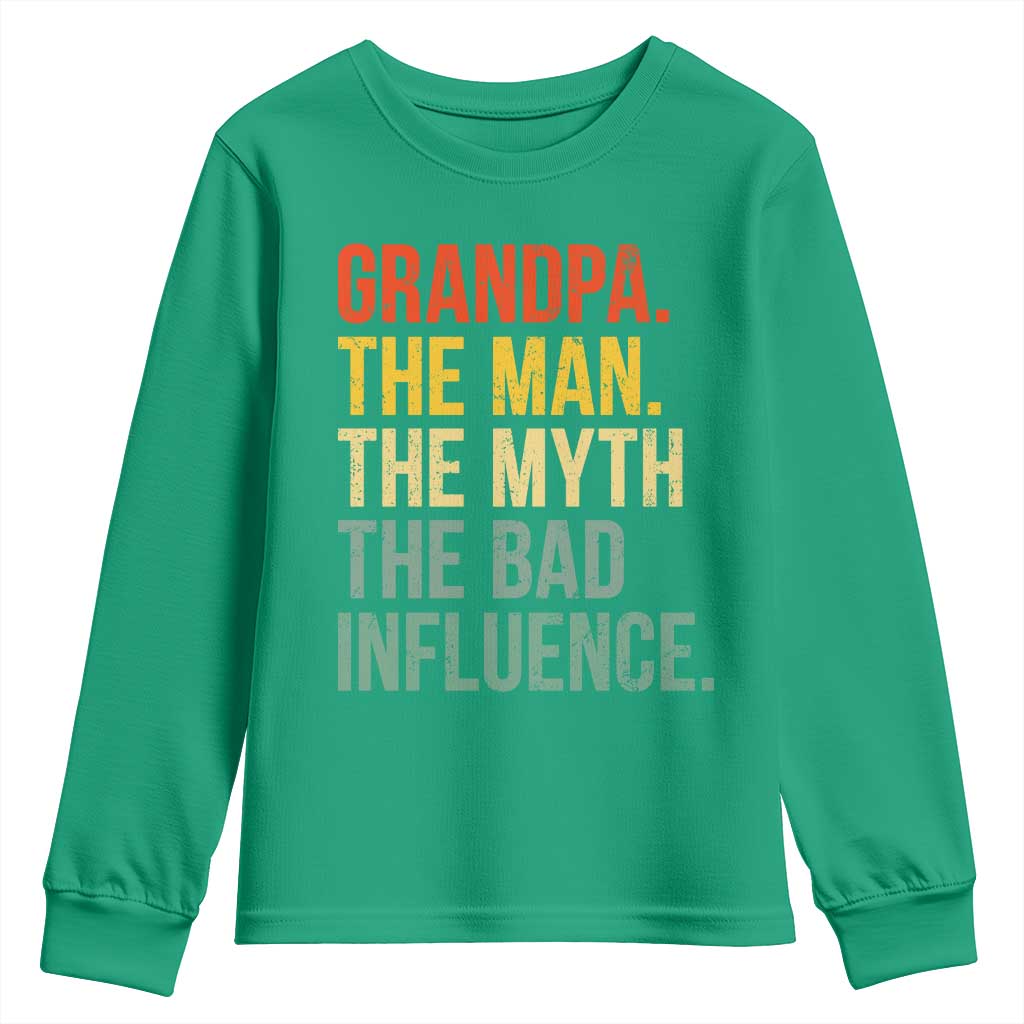 Funny Grandpa Youth Sweatshirt Retro Man Myth Bad Influence Best Funny Fathers Day - Wonder Print Shop