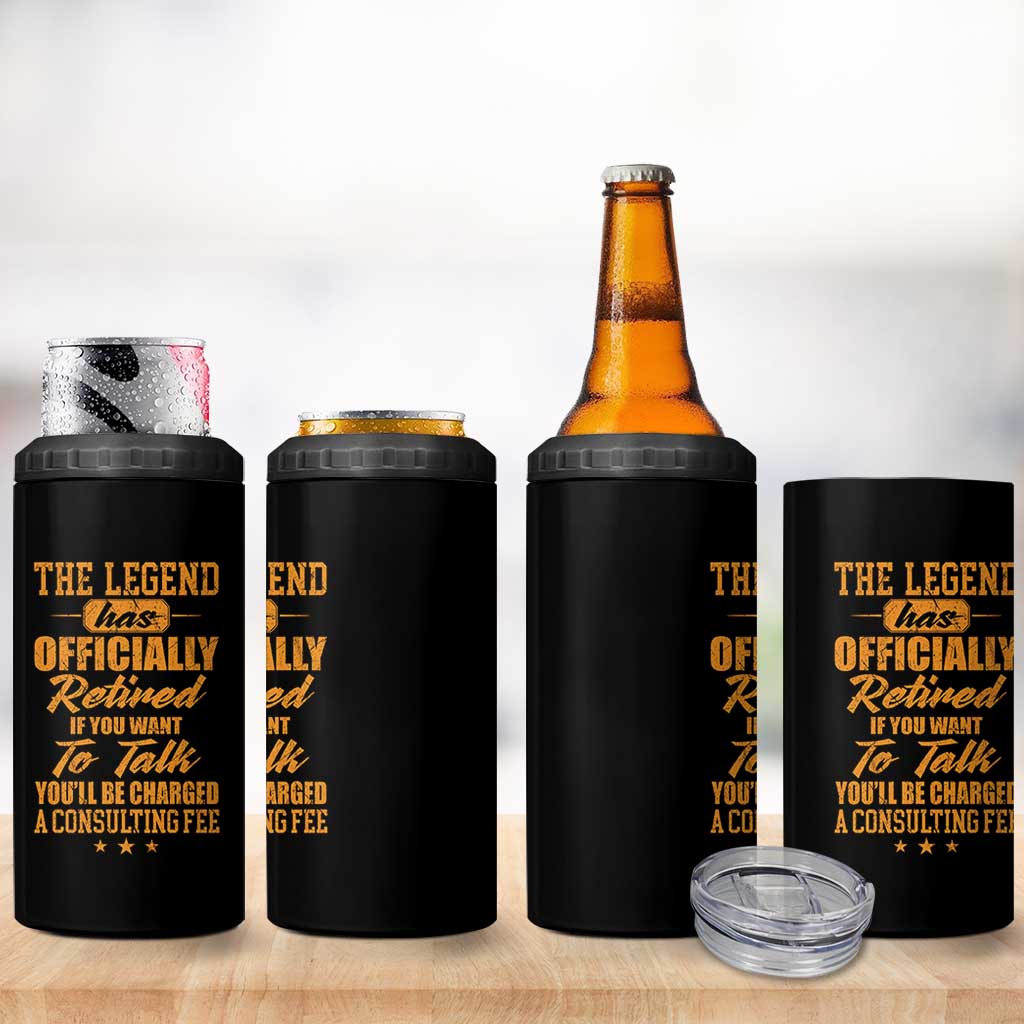 The Legend Has Retired 4 in 1 Can Cooler Tumbler Funny Retirement Party Gag Gift