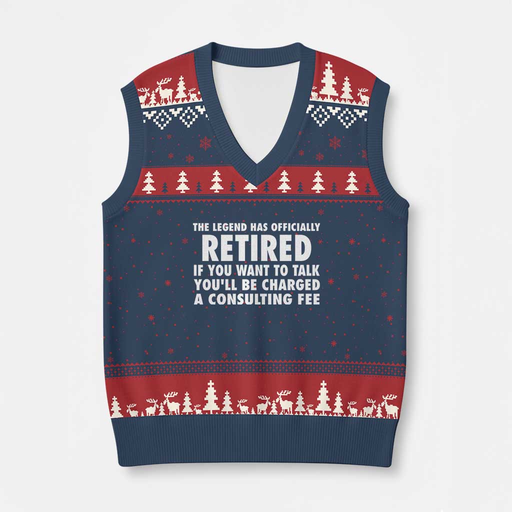 Funny Retirement V-Neck Knit Sweater Vest Funny The Legend Has Retired Grandpa Dad Humor - Wonder Print Shop