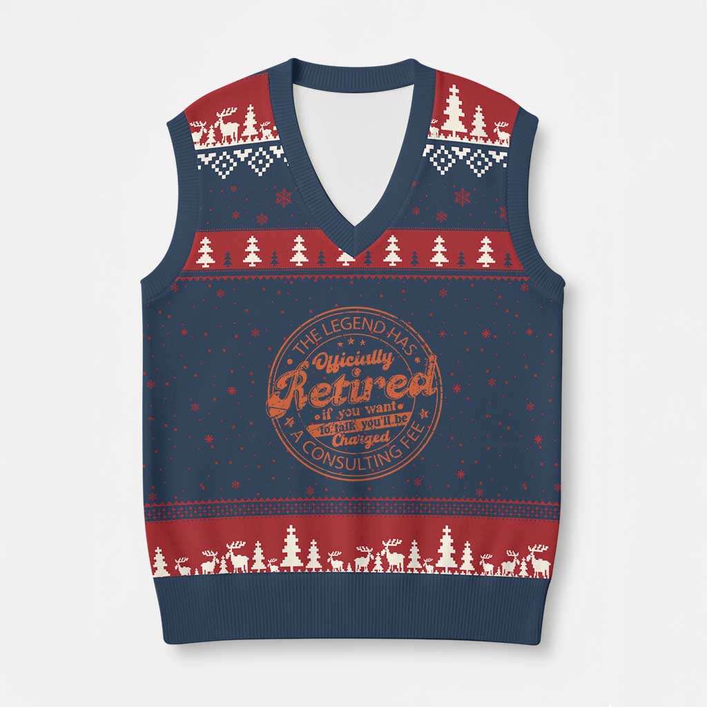 The Legend Has Retired V-Neck Knit Sweater Vest Retro Funny Retirement Gift Dad Humor