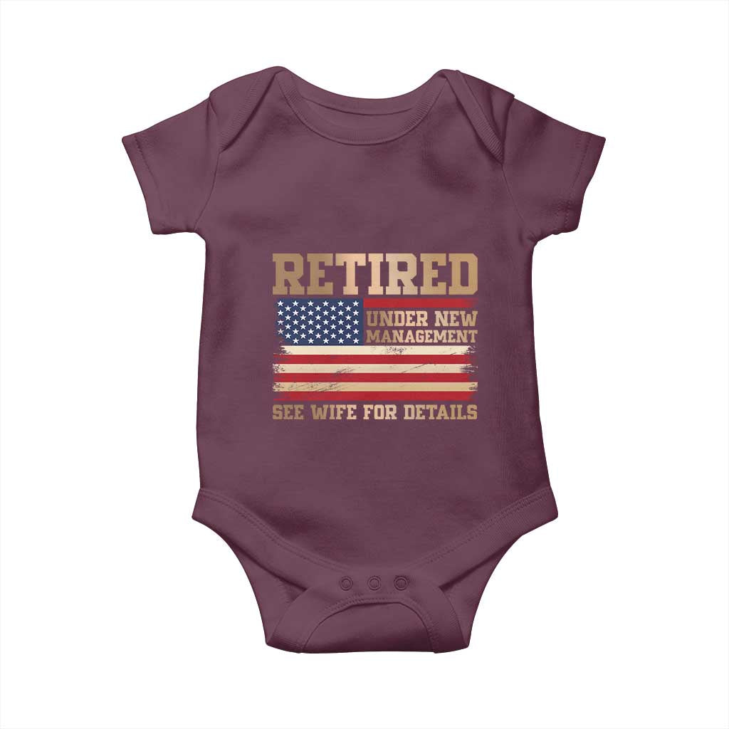 Funny Retirement Baby Onesie See Wife For Details Husband Dad Grandpa Humor US Flag