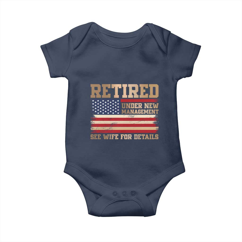 Funny Retirement Baby Onesie See Wife For Details Husband Dad Grandpa Humor US Flag