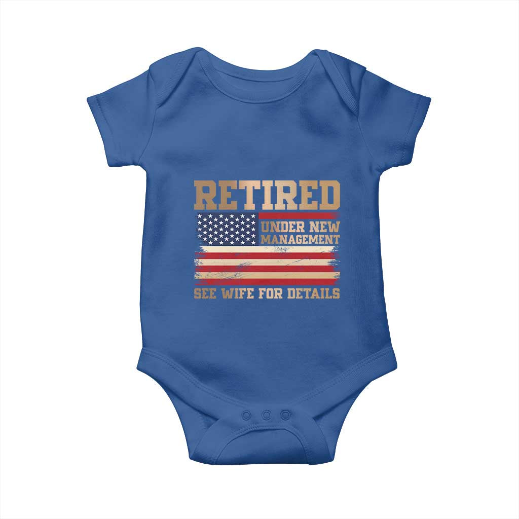 Funny Retirement Baby Onesie See Wife For Details Husband Dad Grandpa Humor US Flag
