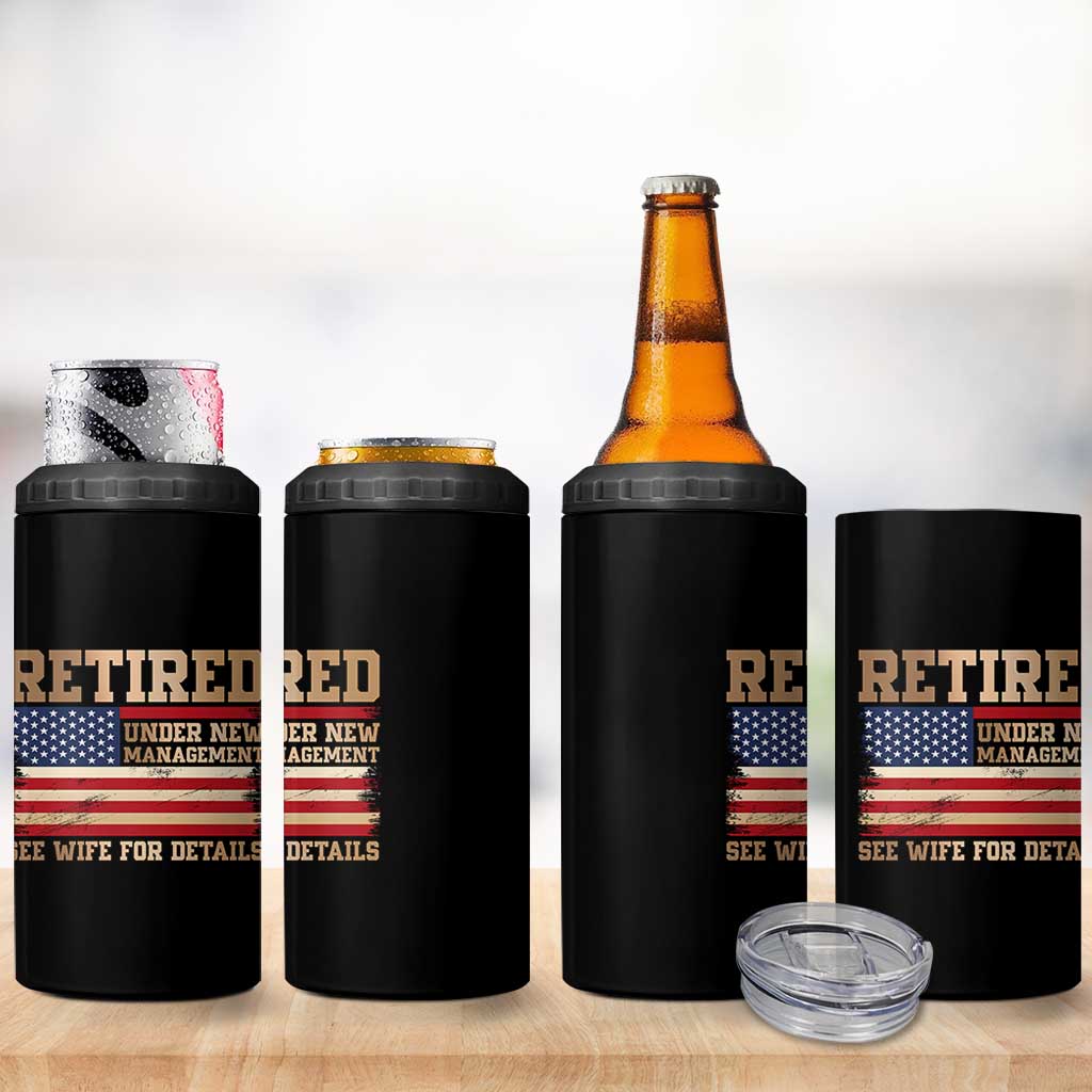 Funny Retirement 4 in 1 Can Cooler Tumbler See Wife For Details Husband Dad Grandpa Humor US Flag