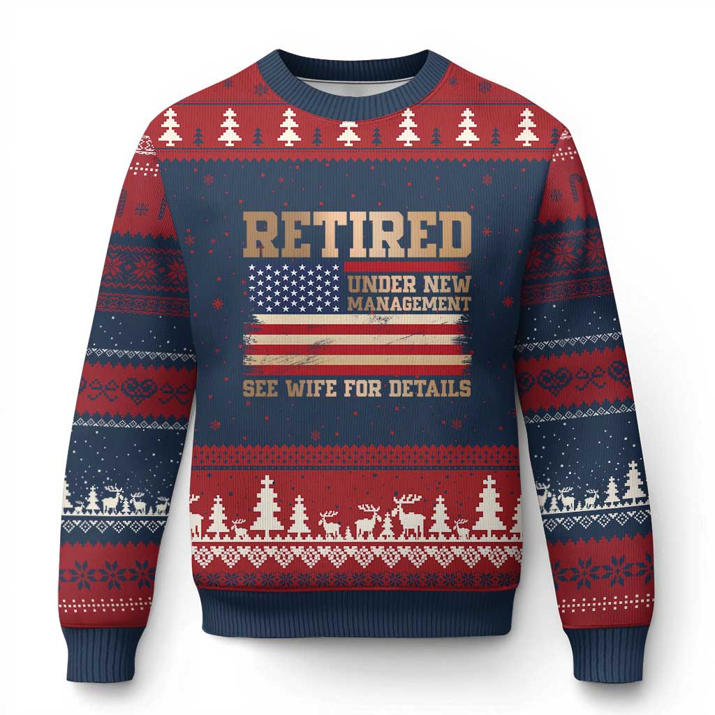 Funny Retirement Ugly Christmas Sweater See Wife For Details Husband Dad Grandpa Humor US Flag