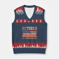 Funny Retirement V-Neck Knit Sweater Vest See Wife For Details Husband Dad Grandpa Humor US Flag