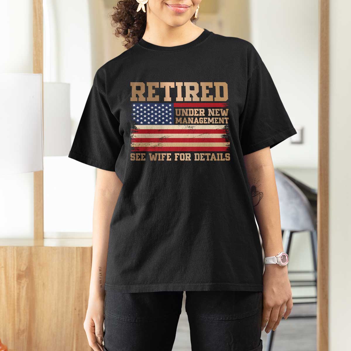 Funny Retirement T Shirt For Women See Wife For Details Husband Dad Grandpa Humor US Flag