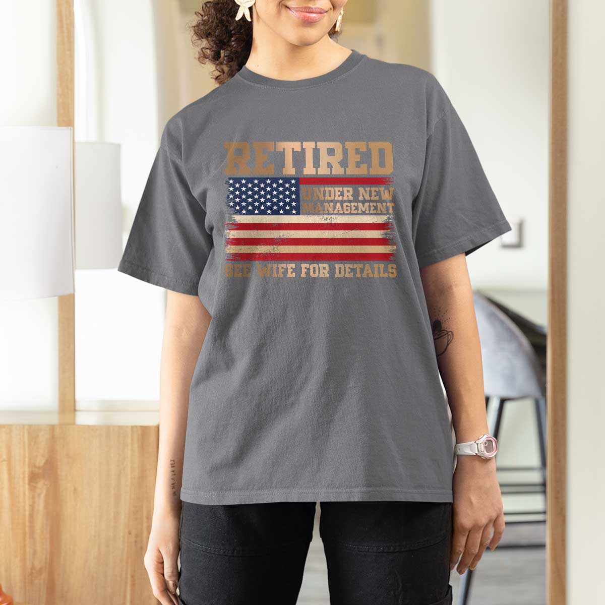 Funny Retirement T Shirt For Women See Wife For Details Husband Dad Grandpa Humor US Flag