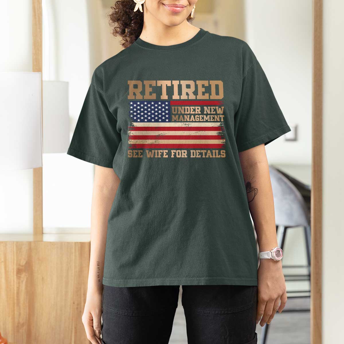 Funny Retirement T Shirt For Women See Wife For Details Husband Dad Grandpa Humor US Flag