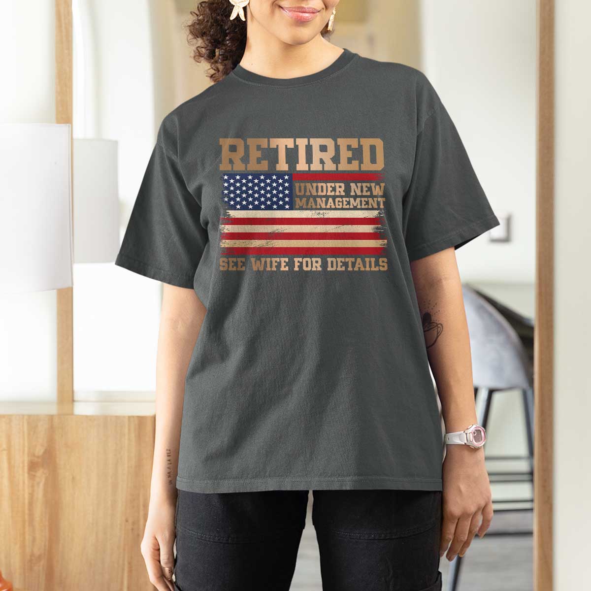 Funny Retirement T Shirt For Women See Wife For Details Husband Dad Grandpa Humor US Flag