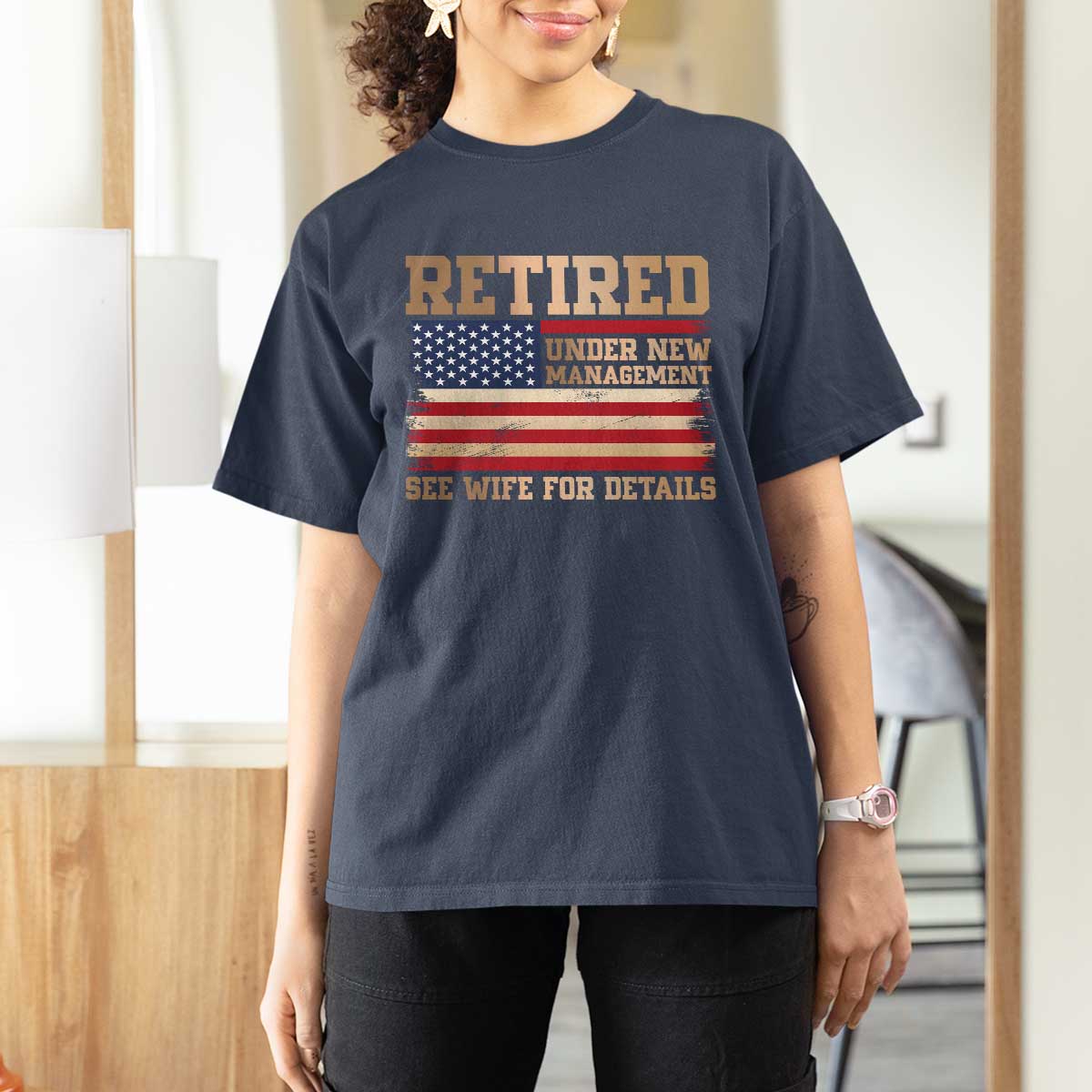 Funny Retirement T Shirt For Women See Wife For Details Husband Dad Grandpa Humor US Flag