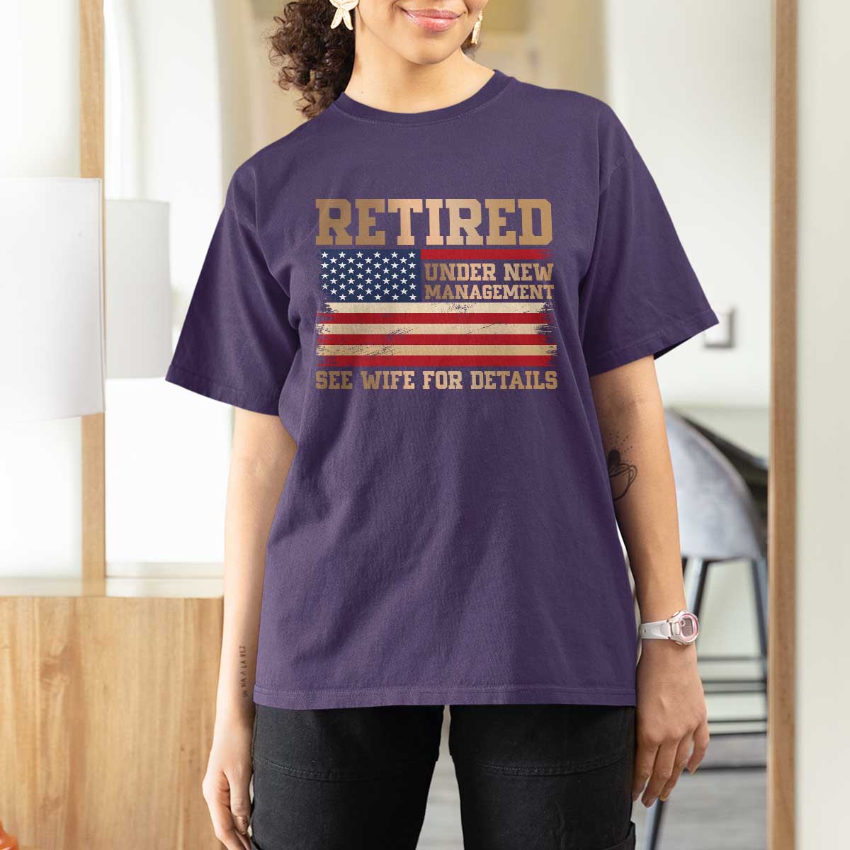 Funny Retirement T Shirt For Women See Wife For Details Husband Dad Grandpa Humor US Flag