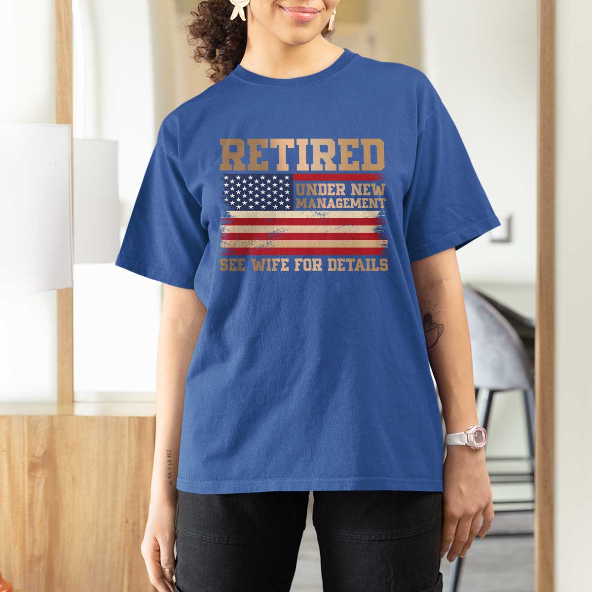 Funny Retirement T Shirt For Women See Wife For Details Husband Dad Grandpa Humor US Flag
