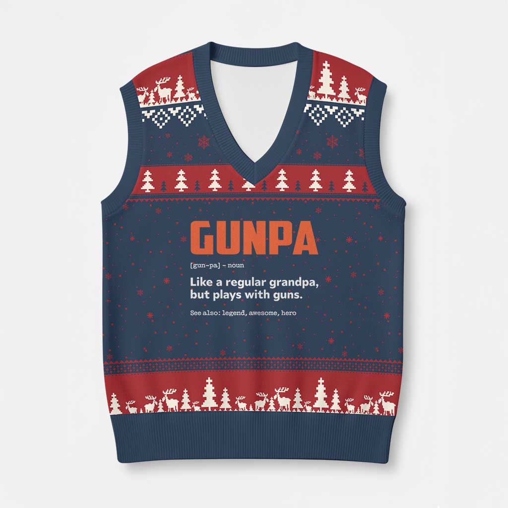 Funny Gunpa V-Neck Knit Sweater Vest Gun Lover Grandpa Pro Gun Enthusiast - Wonder Print Shop