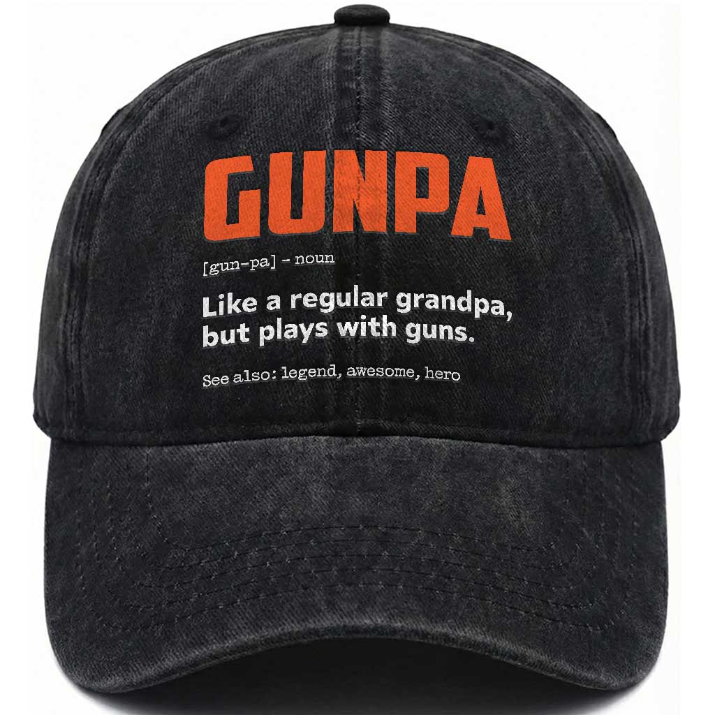 Funny Gunpa Washed Cotton Baseball Cap Gun Lover Grandpa Pro Gun Enthusiast