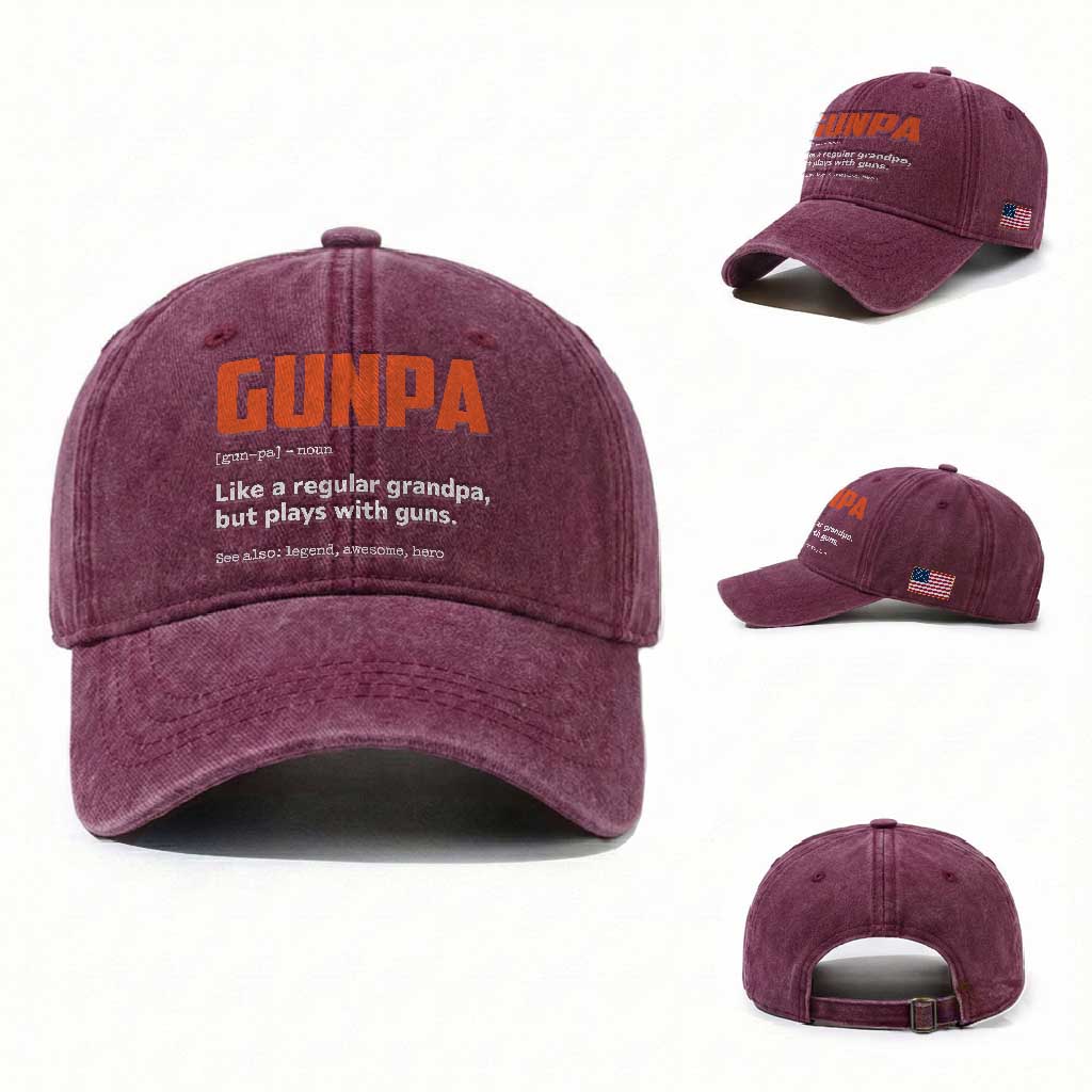 Funny Gunpa Washed Cotton Baseball Cap Gun Lover Grandpa Pro Gun Enthusiast