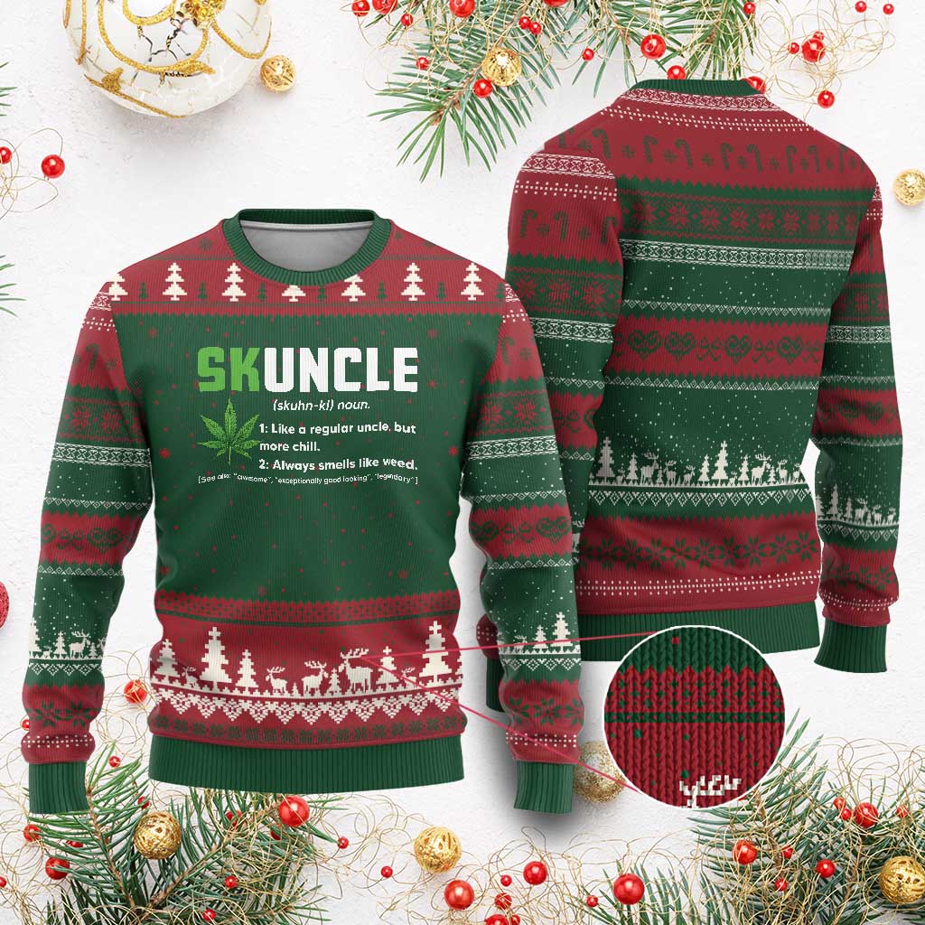 Funny Uncle Weed Smoker Ugly Christmas Sweater Skuncle Definition Funny Weed Pot Cannabis Marijuana