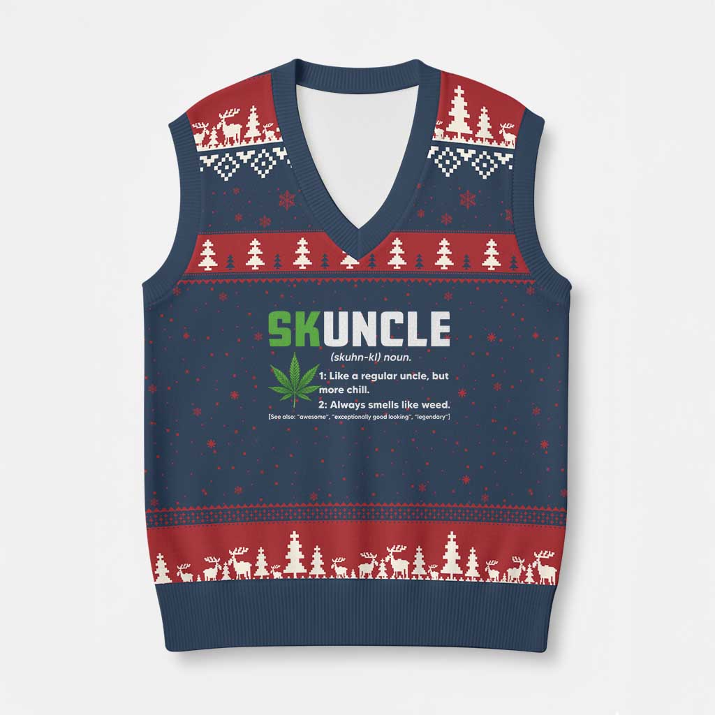 Funny Uncle Weed Smoker V-Neck Knit Sweater Vest Skuncle Definition Funny Weed Pot Cannabis Marijuana