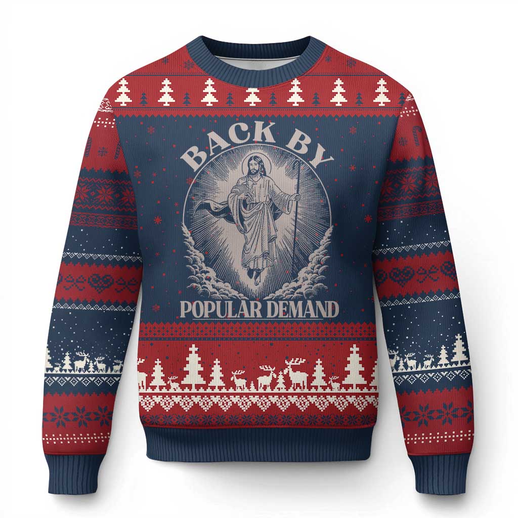 Funny Jesus Back Ugly Christmas Sweater Retro Funny Sayings Easter Back By Popular Demand - Wonder Print Shop