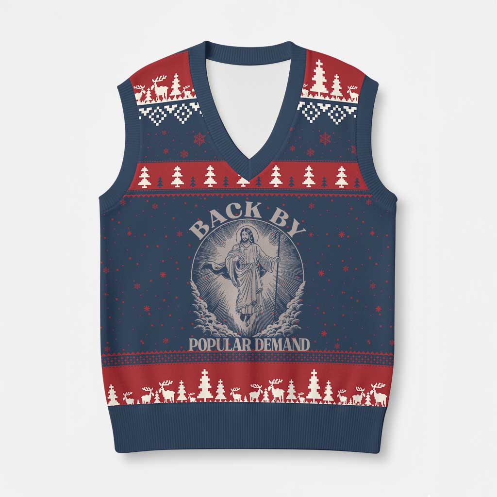 Funny Jesus Back V-Neck Knit Sweater Vest Retro Funny Sayings Easter Back By Popular Demand - Wonder Print Shop