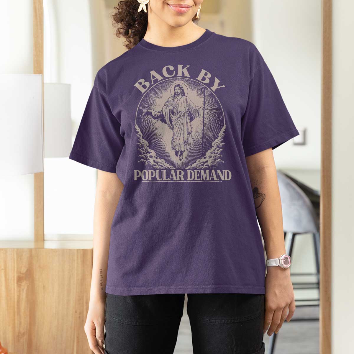 Funny Jesus Back T Shirt For Women Retro Funny Sayings Easter Back By Popular Demand - Wonder Print Shop