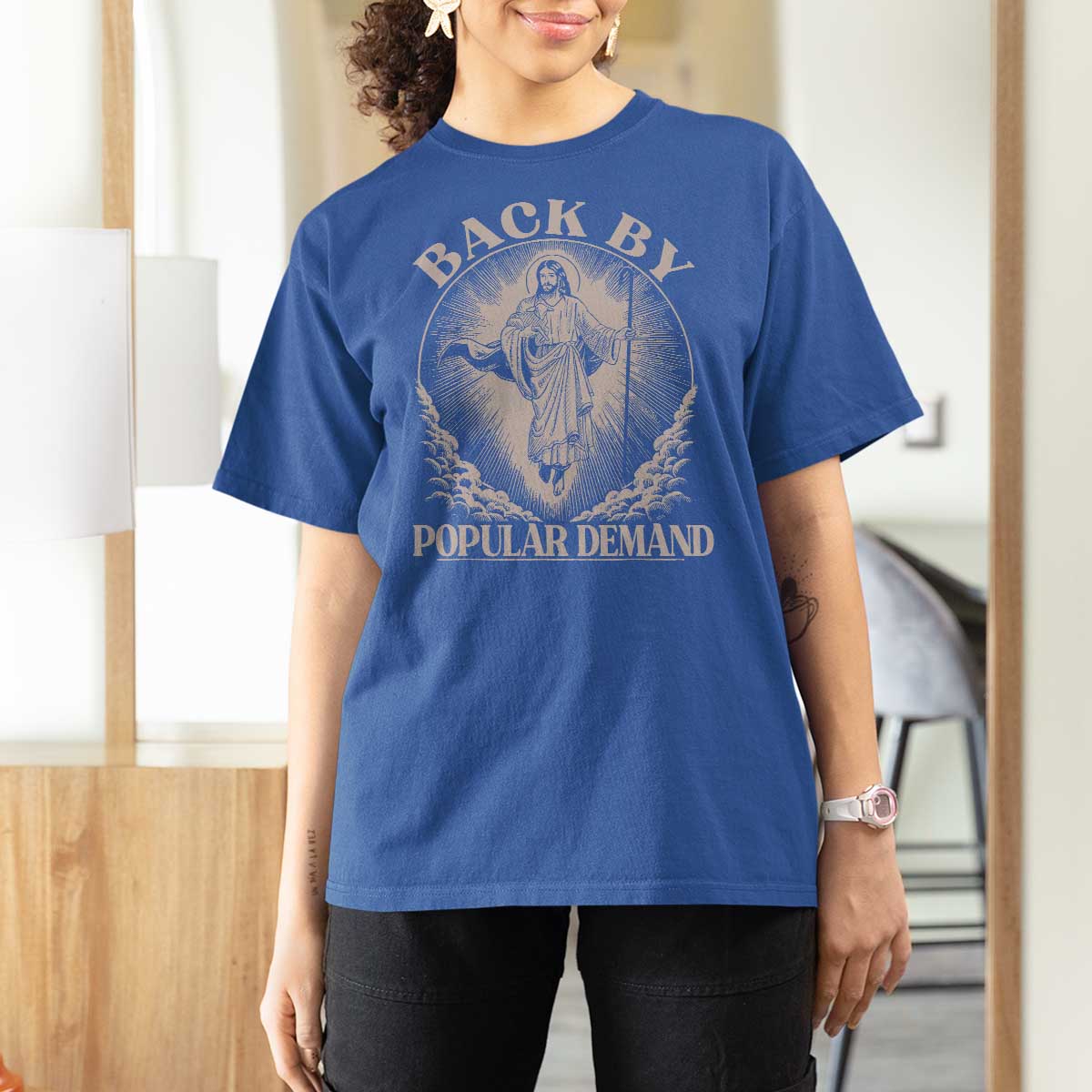 Funny Jesus Back T Shirt For Women Retro Funny Sayings Easter Back By Popular Demand - Wonder Print Shop