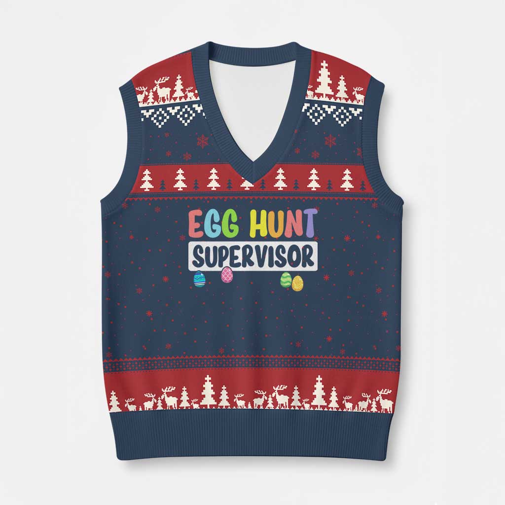 Easter Egg Hunt Supervisor V-Neck Knit Sweater Vest Funny Mom Dad - Wonder Print Shop