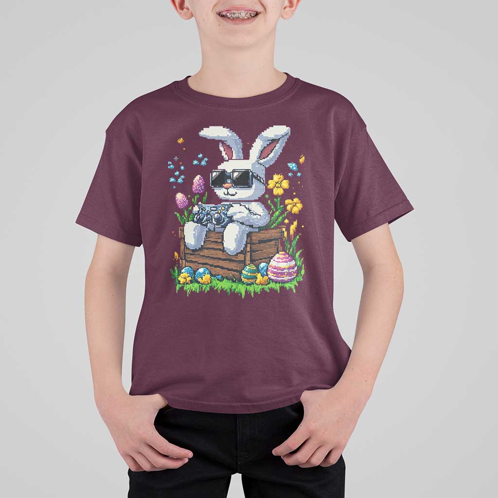 Gamer Rabbit T Shirt For Kid Cute Bunny Gaming Eggs Video Games Easter Pixel Garden - Wonder Print Shop
