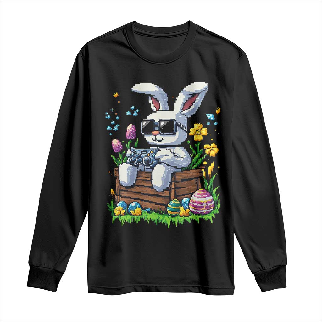 Gamer Rabbit Long Sleeve Shirt Cute Bunny Gaming Eggs Video Games Easter Pixel Garden - Wonder Print Shop