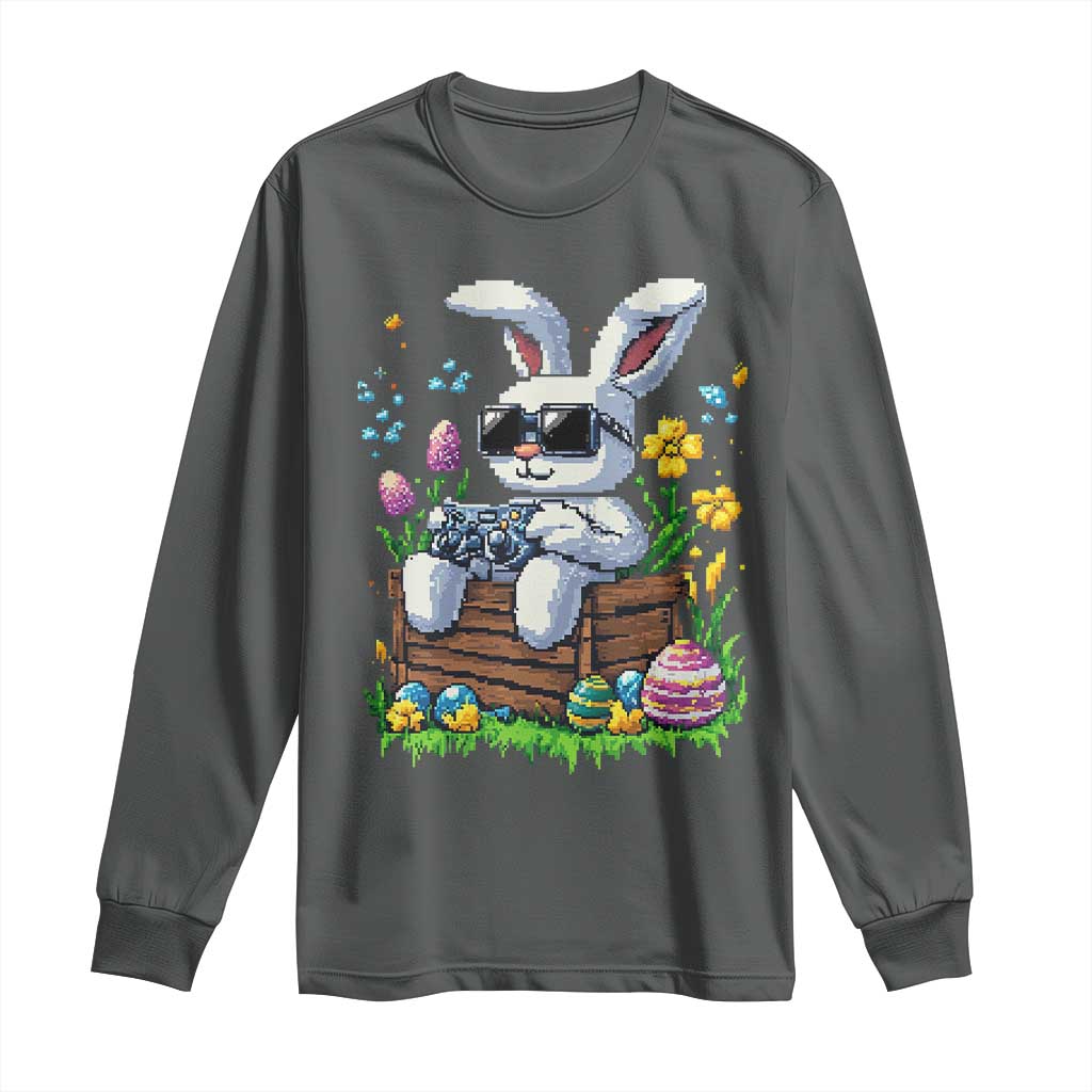 Gamer Rabbit Long Sleeve Shirt Cute Bunny Gaming Eggs Video Games Easter Pixel Garden - Wonder Print Shop