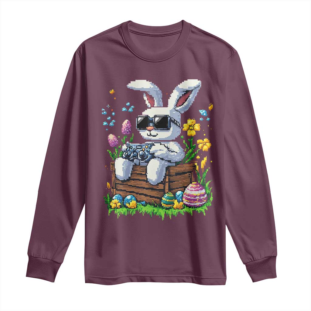 Gamer Rabbit Long Sleeve Shirt Cute Bunny Gaming Eggs Video Games Easter Pixel Garden - Wonder Print Shop