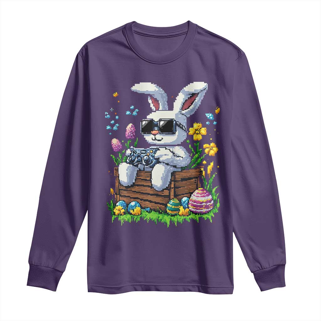 Gamer Rabbit Long Sleeve Shirt Cute Bunny Gaming Eggs Video Games Easter Pixel Garden - Wonder Print Shop