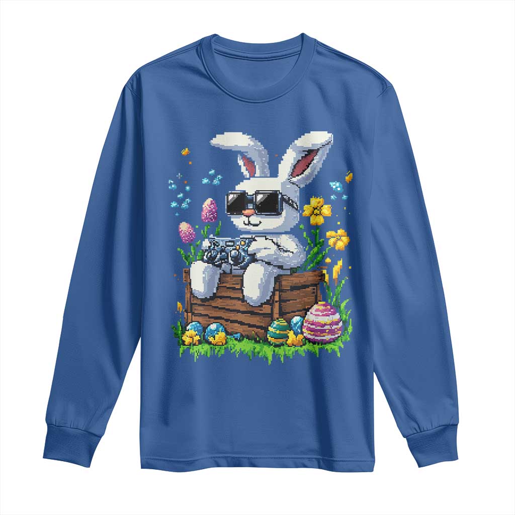 Gamer Rabbit Long Sleeve Shirt Cute Bunny Gaming Eggs Video Games Easter Pixel Garden - Wonder Print Shop