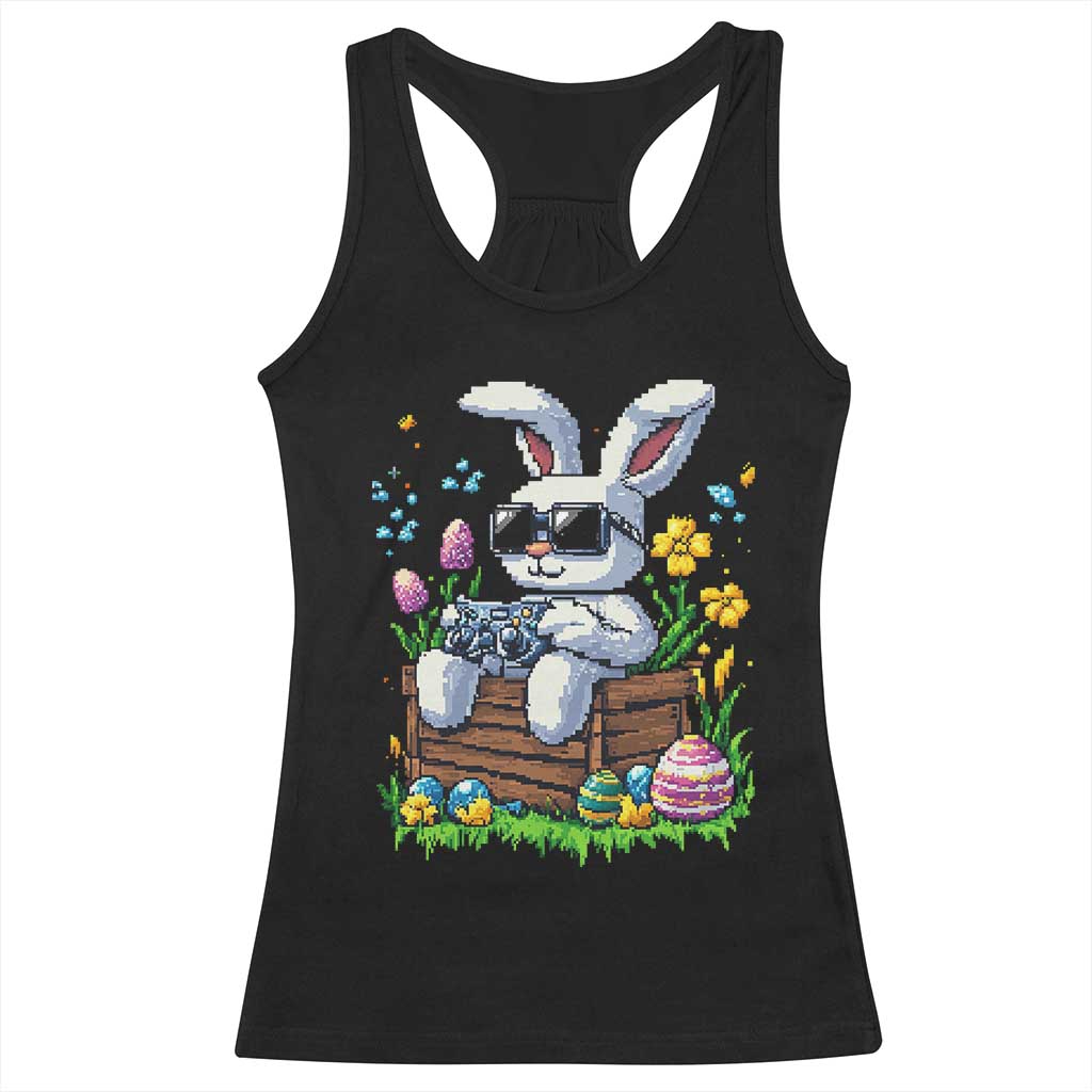 Gamer Rabbit Racerback Tank Top Cute Bunny Gaming Eggs Video Games Easter Pixel Garden - Wonder Print Shop