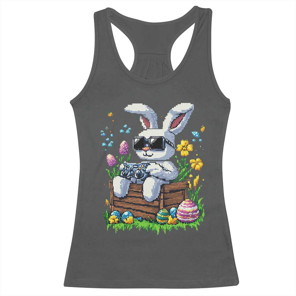 Gamer Rabbit Racerback Tank Top Cute Bunny Gaming Eggs Video Games Easter Pixel Garden - Wonder Print Shop