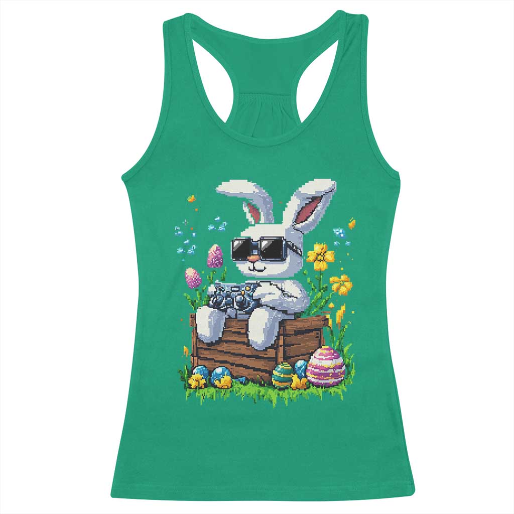 Gamer Rabbit Racerback Tank Top Cute Bunny Gaming Eggs Video Games Easter Pixel Garden - Wonder Print Shop