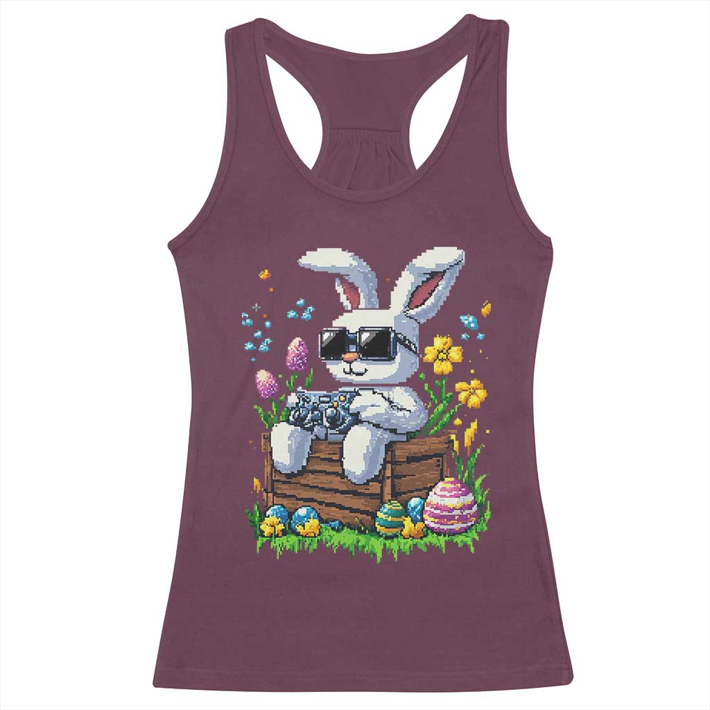 Gamer Rabbit Racerback Tank Top Cute Bunny Gaming Eggs Video Games Easter Pixel Garden - Wonder Print Shop