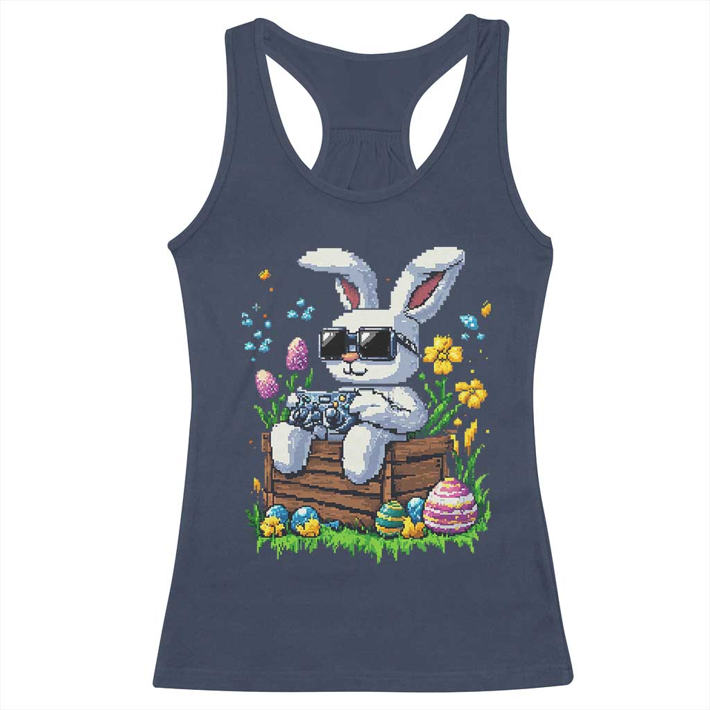 Gamer Rabbit Racerback Tank Top Cute Bunny Gaming Eggs Video Games Easter Pixel Garden - Wonder Print Shop