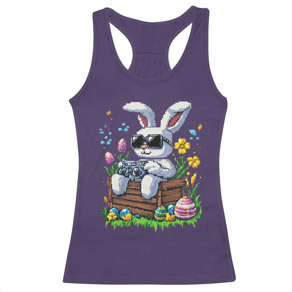 Gamer Rabbit Racerback Tank Top Cute Bunny Gaming Eggs Video Games Easter Pixel Garden - Wonder Print Shop