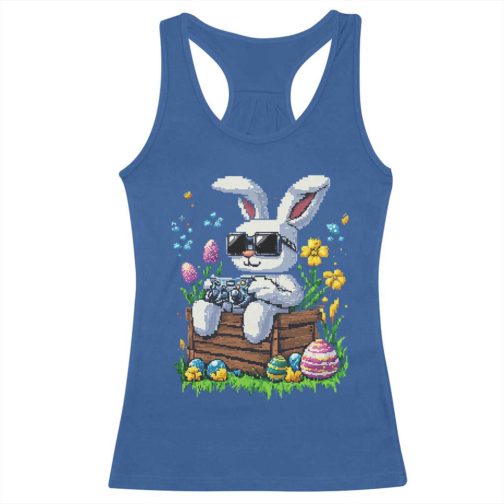 Gamer Rabbit Racerback Tank Top Cute Bunny Gaming Eggs Video Games Easter Pixel Garden - Wonder Print Shop