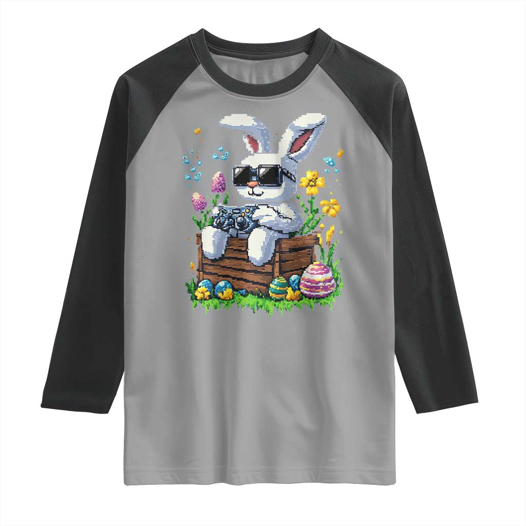Gamer Rabbit Raglan Shirt Cute Bunny Gaming Eggs Video Games Easter Pixel Garden - Wonder Print Shop