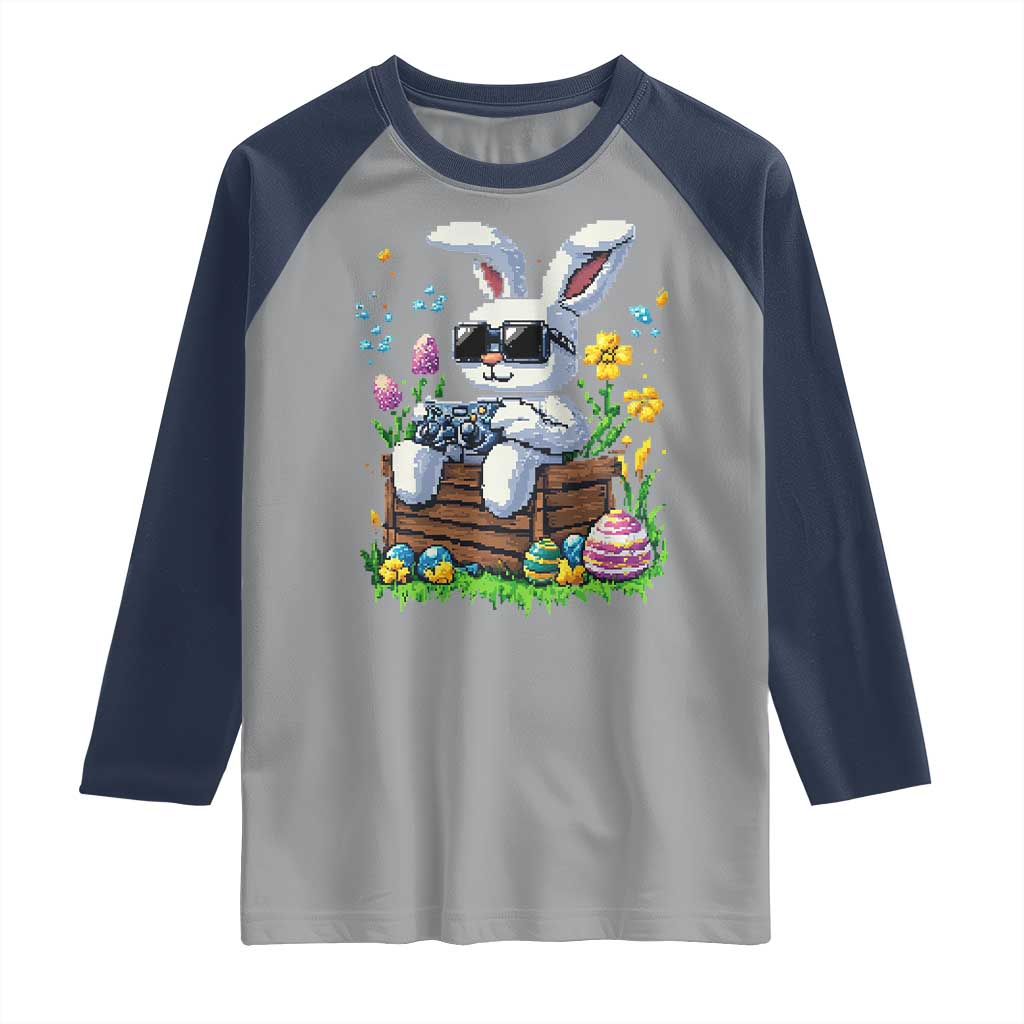 Gamer Rabbit Raglan Shirt Cute Bunny Gaming Eggs Video Games Easter Pixel Garden - Wonder Print Shop