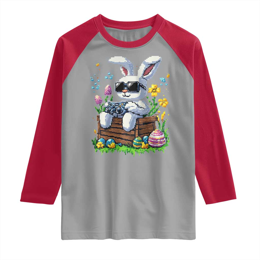 Gamer Rabbit Raglan Shirt Cute Bunny Gaming Eggs Video Games Easter Pixel Garden - Wonder Print Shop