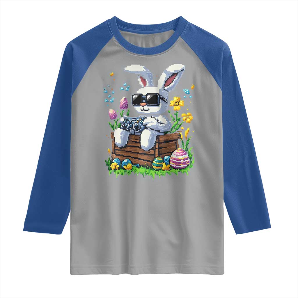 Gamer Rabbit Raglan Shirt Cute Bunny Gaming Eggs Video Games Easter Pixel Garden - Wonder Print Shop