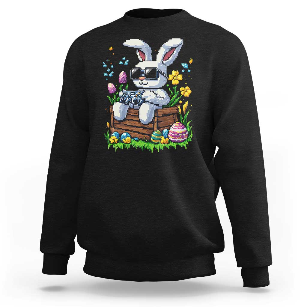 Gamer Rabbit Sweatshirt Cute Bunny Gaming Eggs Video Games Easter Pixel Garden - Wonder Print Shop