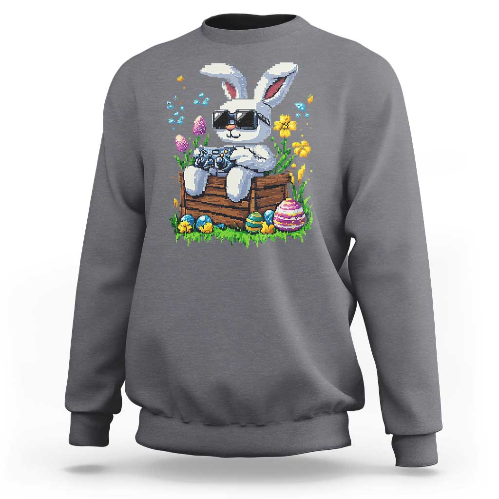 Gamer Rabbit Sweatshirt Cute Bunny Gaming Eggs Video Games Easter Pixel Garden - Wonder Print Shop