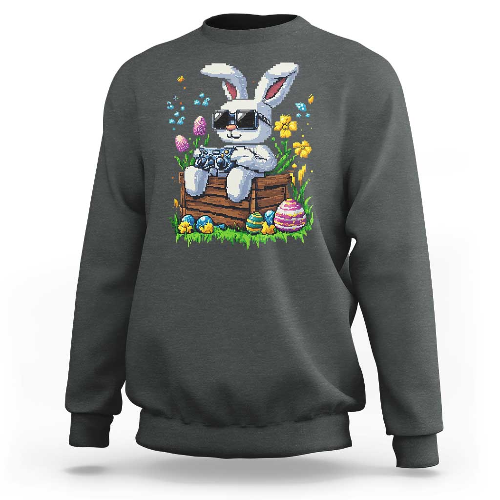 Gamer Rabbit Sweatshirt Cute Bunny Gaming Eggs Video Games Easter Pixel Garden - Wonder Print Shop