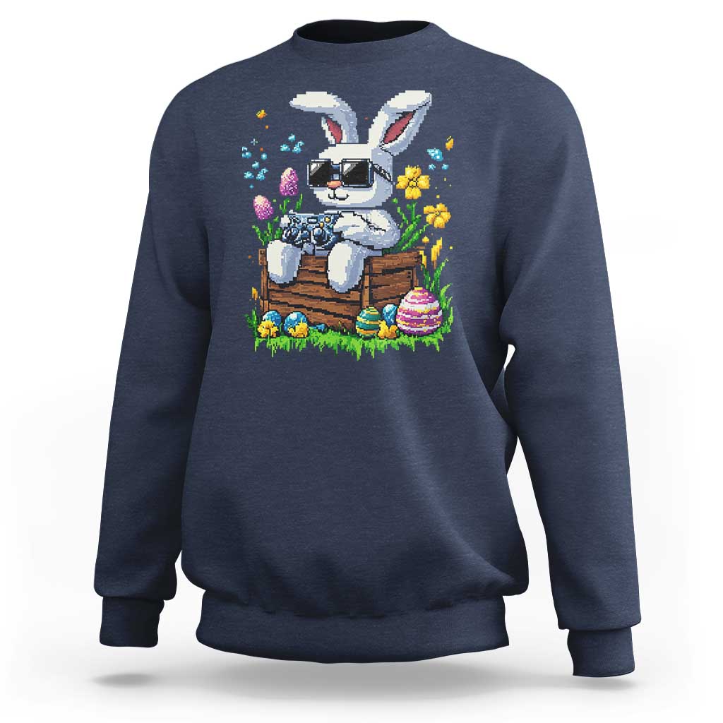 Gamer Rabbit Sweatshirt Cute Bunny Gaming Eggs Video Games Easter Pixel Garden - Wonder Print Shop