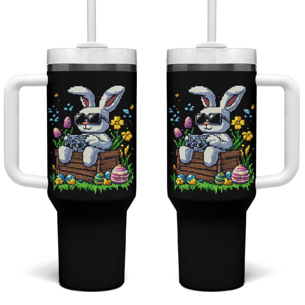 Gamer Rabbit Tumbler With Handle Cute Bunny Gaming Eggs Video Games Easter Pixel Garden - Wonder Print Shop